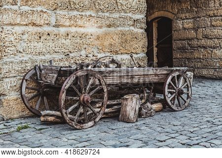 Vintage Cart On Wooden Wheels Near Odone Bazaar Capuses Or The Gate Of The Wood Bazaar Is Part Of Th