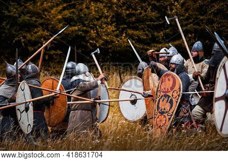 Křivá Ves U Lojovic, Czech Republic - August 21st 2020. Viking-slavic Battle Called Rogar.
