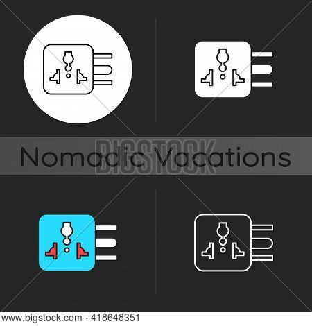 Travel Adapter Dark Theme Icon. International Plug. Global Sta Ndard Outlet. Camping Trip Necessitie