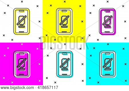 Set Mute Microphone On Mobile Phone Icon Isolated On Color Background. Microphone Audio Muted. Vecto