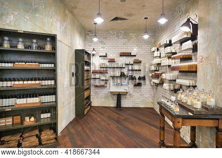 KUALA LUMPUR, MALAYSIA - CIRCA JANUARY, 2020: personal care products on display at Le Labo store in Suria KLCC shopping mall in Kuala Lumpur.