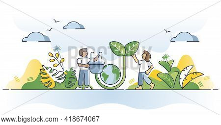 Green Electricity As Sustainable Ecological Power Consumption Outline Concept. Alternative Environme