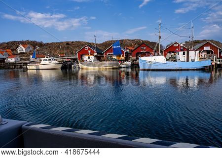 April 17, 2021 - Hamburgsund, Sweden: A Picturesque Fishing Village On The Swedish West Coast. Tradi