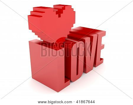 3D metin sevgi ve kalp. Konsept illüstrasyon