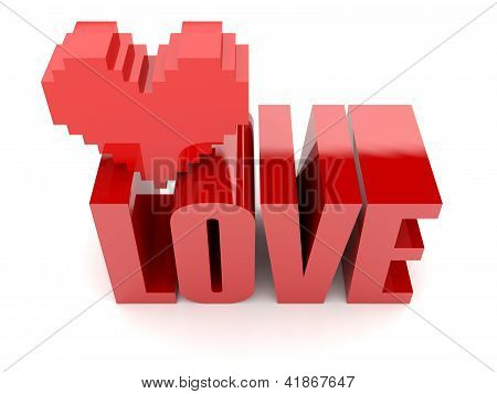 3D metin sevgi ve kalp. Konsept illüstrasyon