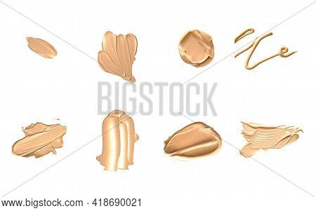 Beige Beauty Cosmetic Texture Isolated On White Background, Smudged Makeup Emulsion Cream Smear Or F