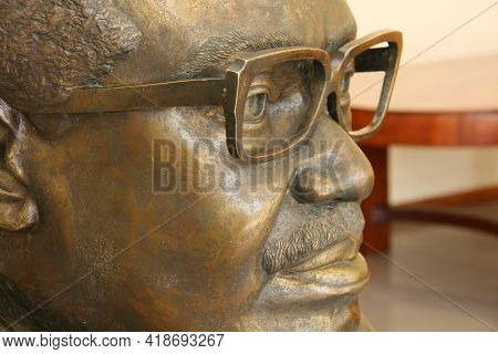 Luanda, Angola, February 13, 2009: Bust Of Agostinho Neto The First President Of Angola On Public Di