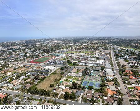 Aerial View Of Cardiff Town, Community In The Incorporated City Of Encinitas In San Diego County, Ca