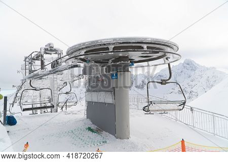 Kasprowy Wierch, Poland 28.01.2021- Closeup View Of Beginning Of The Way Of A Cable Car To Kasprowy 