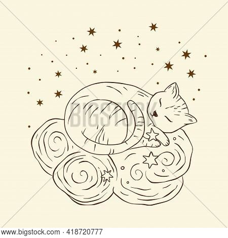 Celestial Cat Sacred Astrology Boho Esoteric Art. Nursery Animal Sky Dreamy Art.