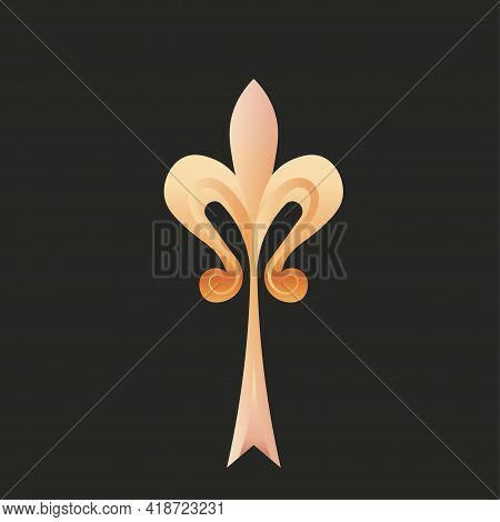Fleur De Lis Heraldic Black Glod Elegant Emblem Icon - Vector