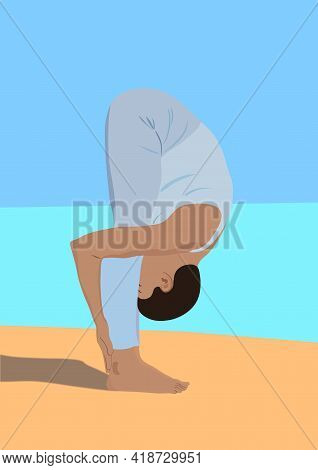 Girl Doing Exercises And Stretching On The Home Floor. Young Girl Isolated Exercise Alone At Home