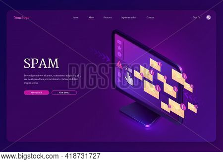 Spam Banner. Concept Of Junk Internet Messages In Mail Box, Phishing Emails And Advertising Letters.