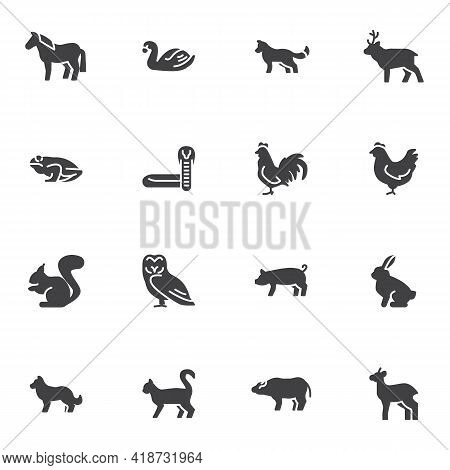 Bird And Animal Vector Icons Set, Modern Solid Symbol Collection, Filled Style Pictogram Pack. Signs
