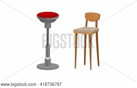 Stool As Backless Chair And Seat Furniture With One And Four Legs Vector Set