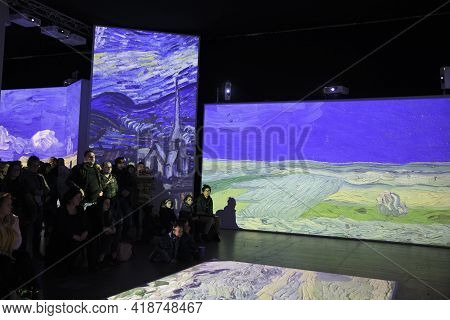 Lugano / Switzerland - December 21, 2019: Multimedia Exhibition By Vincent Van Gogh, Lugano, Switzer