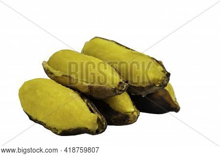 Delicious Golden Brown Grilled Banana. Grilled Silver Bluggoe Banana Or Kluai Hak Mook Isolated On W
