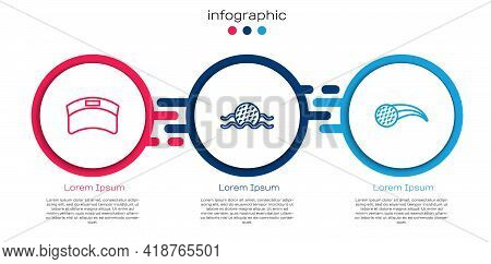 Set Line Sun Visor Cap, Golf Ball In Water And . Business Infographic Template. Vector