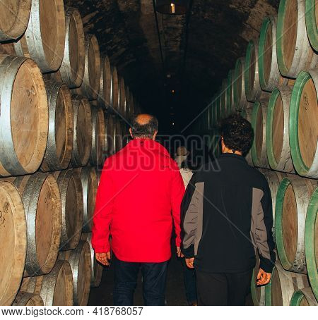 El Ciego, Alava, Spain; 27-02-2016: Wine Barrels Lined Up From The Marqués De Riscal Winery . Photo 