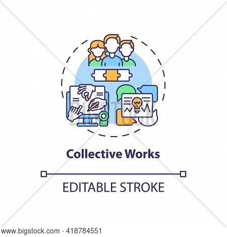 Collective Works Concept Icon. Copyright Law Idea Thin Line Illustration. Several Authors Publishing