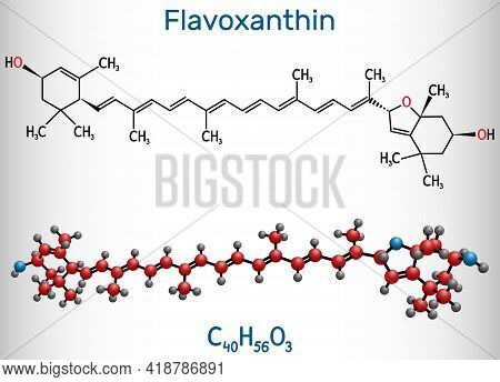 Flavoxanthin Molecule. It Is Xanthophyll Golden-yellow Color Pigment, Food Additive, E161a. Structur