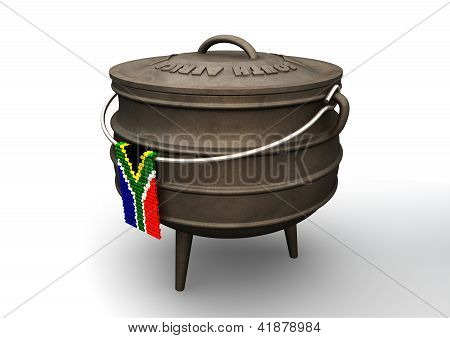 Potjie Pot con bandiera sudafricana Zulu tallone