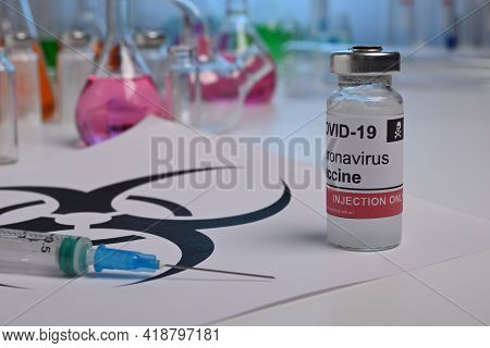 Biohazard Illegal Underground Covid Vaccine In A Chemical Test Lab. Danger Vaccination Fake Drugs. P