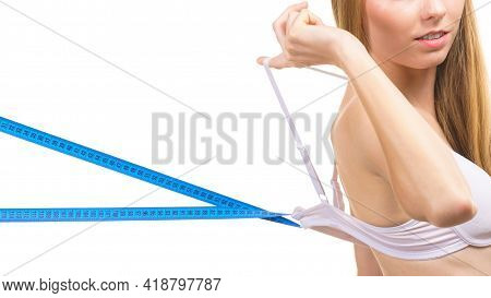 Woman Wearing Wrong Bra, Underbust Band Too Loose. Female Breast In Lingerie. Measure Bra Size, Fitt