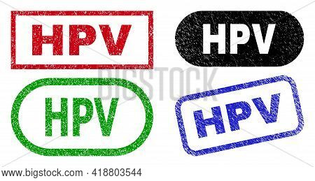 Hpv Grunge Seals. Flat Vector Grunge Watermarks With Hpv Slogan Inside Different Rectangle And Round