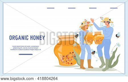 Website Banner For Sale Of Apiary And Honey Products With Beekeepers. Extraction Of Honey And Beekee