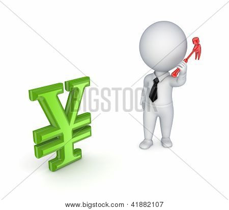 3d 小的人和日元符号。