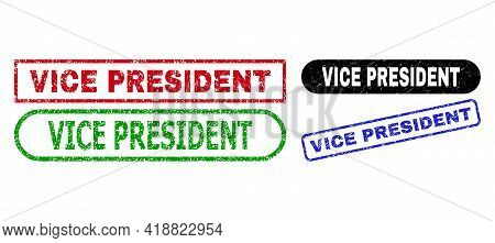 Vice President Grunge Seal Stamps. Flat Vector Distress Seal Stamps With Vice President Text Inside 