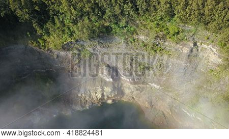 Scenic Clouds Of The Mountains At Kelimutu Crater Lake, Flores, Indonesia. Mystical White Mist Filli