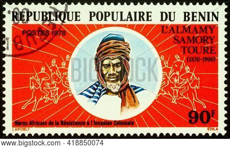 Moscow, Russia - April 30, 2021: Stamp Printed In Benin, Shows Samori Ture (1830-1900), Muslim Cleri