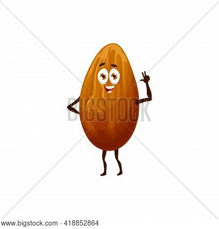 Funny Bean Peanut Isolated Grain Or Seed Of Funny Emoji Emoticon. Vector Funny Cocoa Bean, Dried And