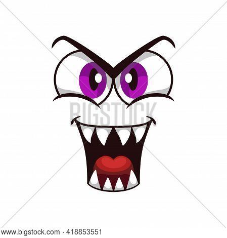 Cartoon Face Isolated Vector Icon, Facial Gloat Emoji Of Funny Creature, Emotion Toothy Smile With B