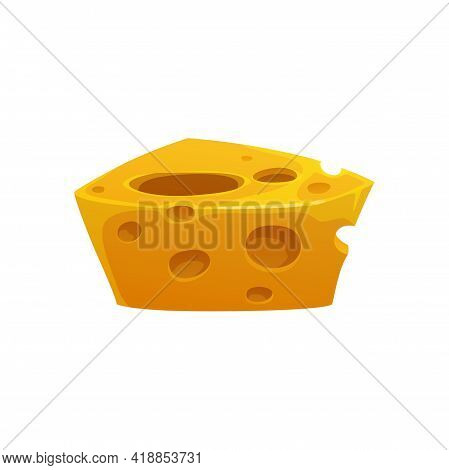 Block Of Swiss Cheese Isolated Cartoon Icon. Vector Healthy Organic Eating, Emmental Cheese With Hol