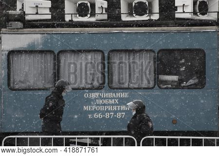 Barnaul, Russia-april 21, 2021. Crackdown On Demonstrations In Support Of Opposition Politician Alex