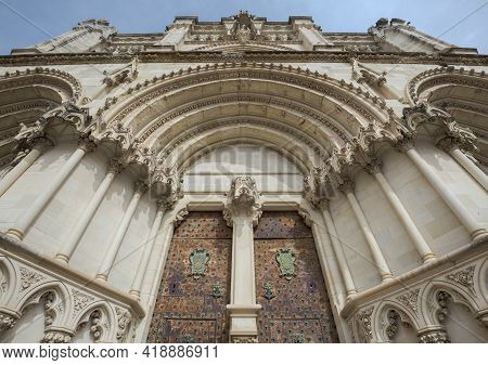 Detail Of The Facade Of The Cuenca Cathedral, Spain, A Gothic Building That Began To Be Built In 119
