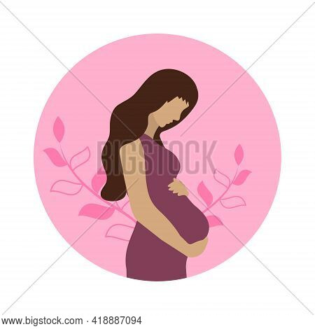 Pregnant Woman Logo Modern Flat Design Illustration. The Concept Of Pregnancy, Motherhood, Family.