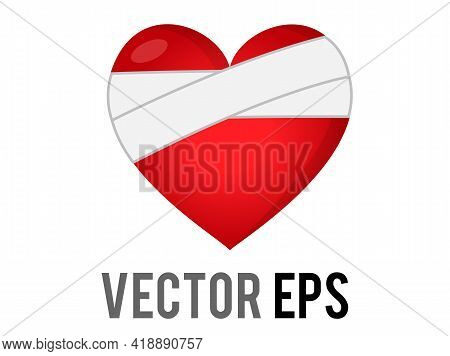 Vector Classic Love Red Glossy Mending Heart Icon With Bandage Across One Side
