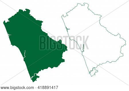 Kozhikode District (kerala State, Republic Of India) Map Vector Illustration, Scribble Sketch Calicu