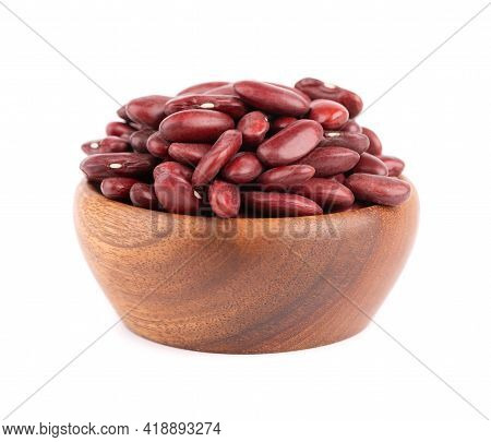 Red Kidney Beans In Wooden Bowl, Isolated On White Background. Rajma Or Mexican Bean. Beans Close Up