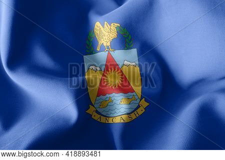 3d Illustration Flag Of Ancash Is A Region Of Peru. Waving On The Wind Flag Textile Background