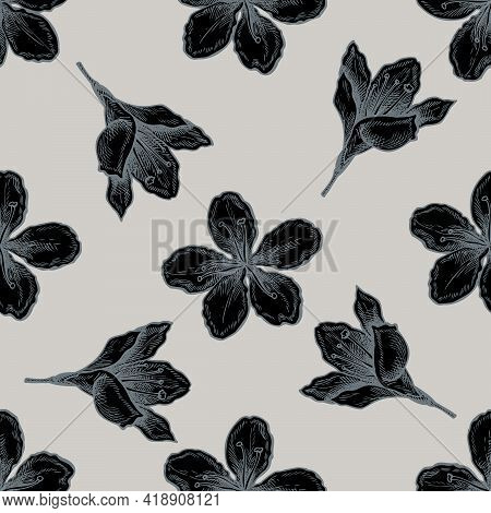 Seamless Pattern With Hand Drawn Stylized Plum Flowers Stock Illustration