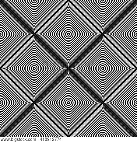 Seamless Geometric Diagonal Checked Op Art Pattern. 3d Illusion Effect. Lines Texture. Vector Illust