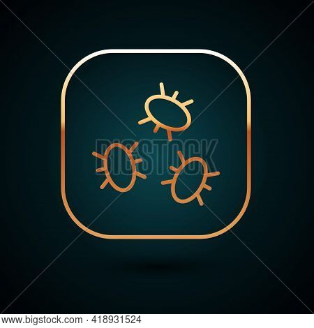 Gold Line Bacteria Icon Isolated On Dark Blue Background. Bacteria And Germs, Microorganism Disease 