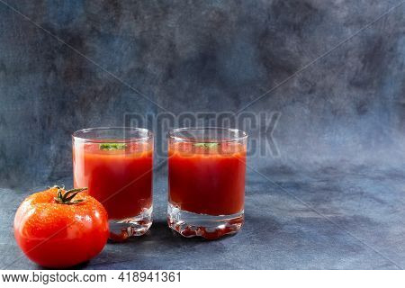 Tomato Juice. Tomato Juice In Glasses. Copy Spave.