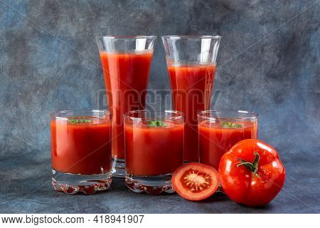 Tomato Juice. Tomato Juice In Glasses. Copy Spave.