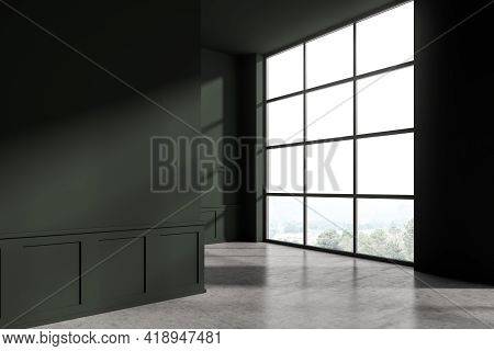Modern Living Room Interior With Concrete Floor. Home Architecture Renovation Concept. Empty Mock Up